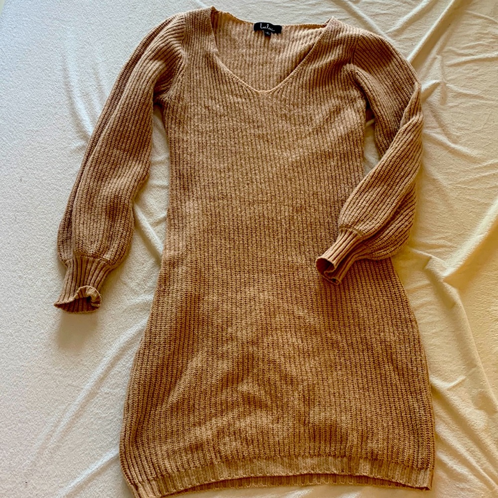 Lulus Camel Sweater Dress